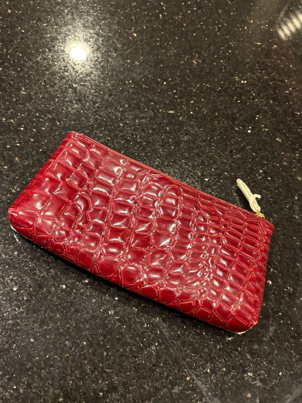 Estee Lauder Croc-Embossed Zip Card Holder - Burgundy Red